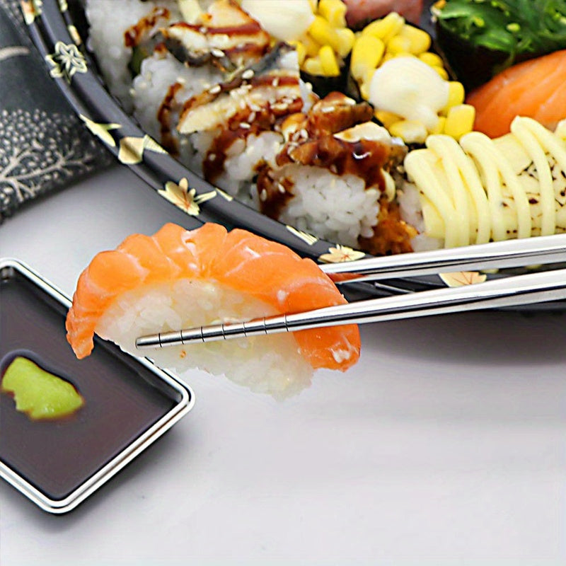 5 pairs of stainless steel Chinese chopsticks, non-slip for sushi and Korean and Japanese food, part of a kitchen cutlery set.