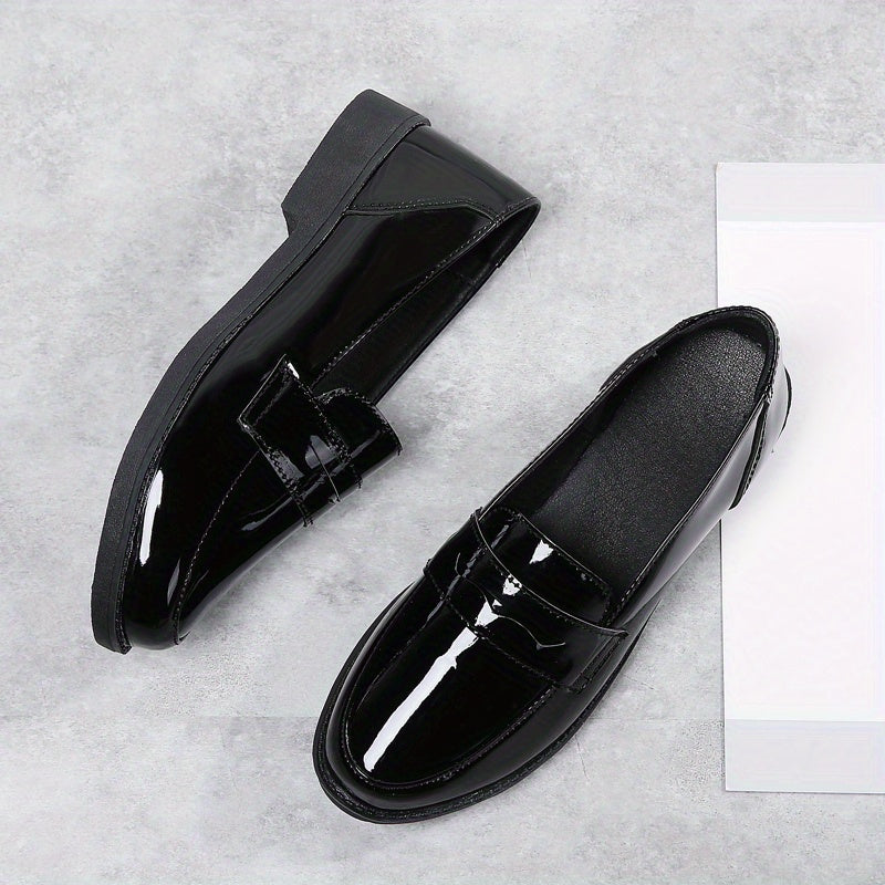 Chunky heel loafers in solid color for women, with preppy style and slip-on comfort.