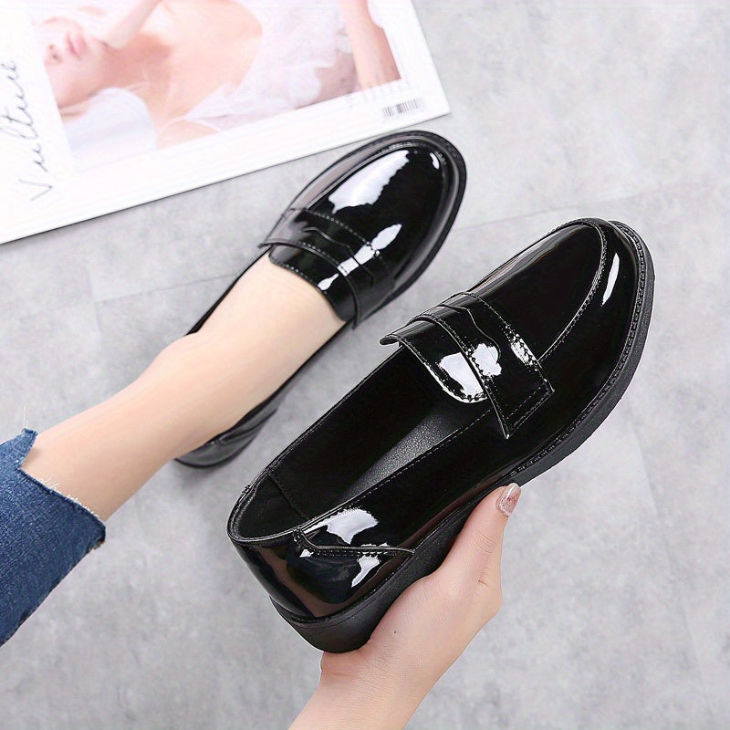 Chunky heel loafers in solid color for women, with preppy style and slip-on comfort.