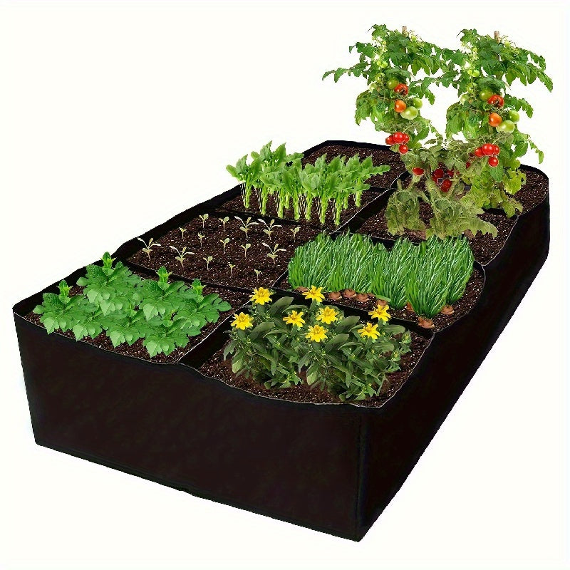 One pack of garden bed with 8 grid plant grow bags, ideal for growing vegetables, potatoes, and flowers. Measures 60.96x121.92 cm and is suitable for outdoor and indoor gardening.