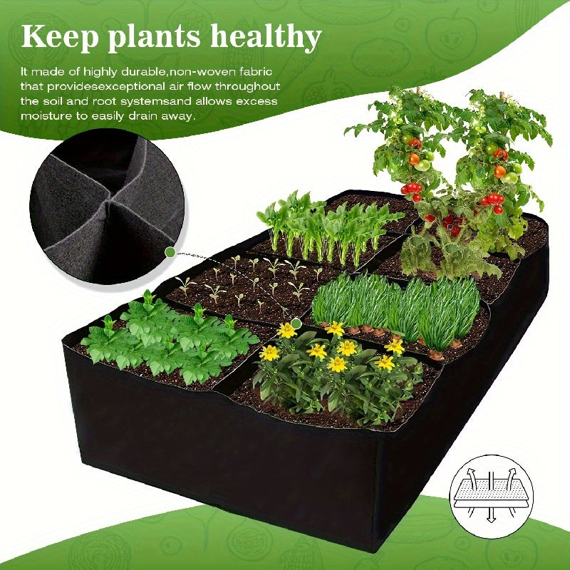 One pack of garden bed with 8 grid plant grow bags, ideal for growing vegetables, potatoes, and flowers. Measures 60.96x121.92 cm and is suitable for outdoor and indoor gardening.