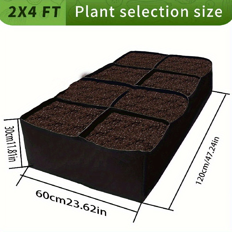 One pack of garden bed with 8 grid plant grow bags, ideal for growing vegetables, potatoes, and flowers. Measures 60.96x121.92 cm and is suitable for outdoor and indoor gardening.