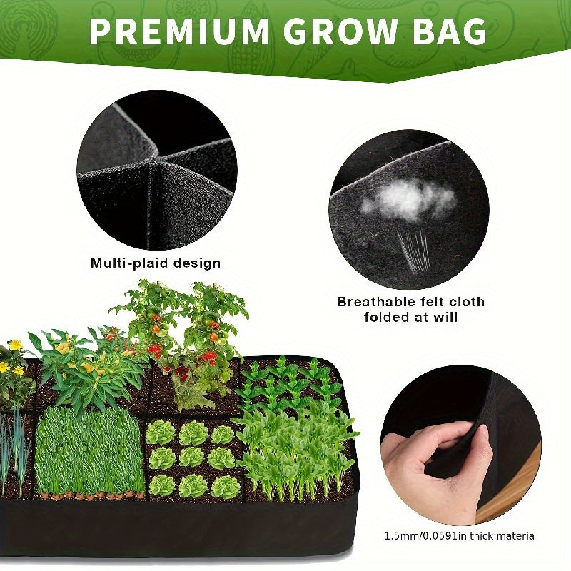 One pack of garden bed with 8 grid plant grow bags, ideal for growing vegetables, potatoes, and flowers. Measures 60.96x121.92 cm and is suitable for outdoor and indoor gardening.