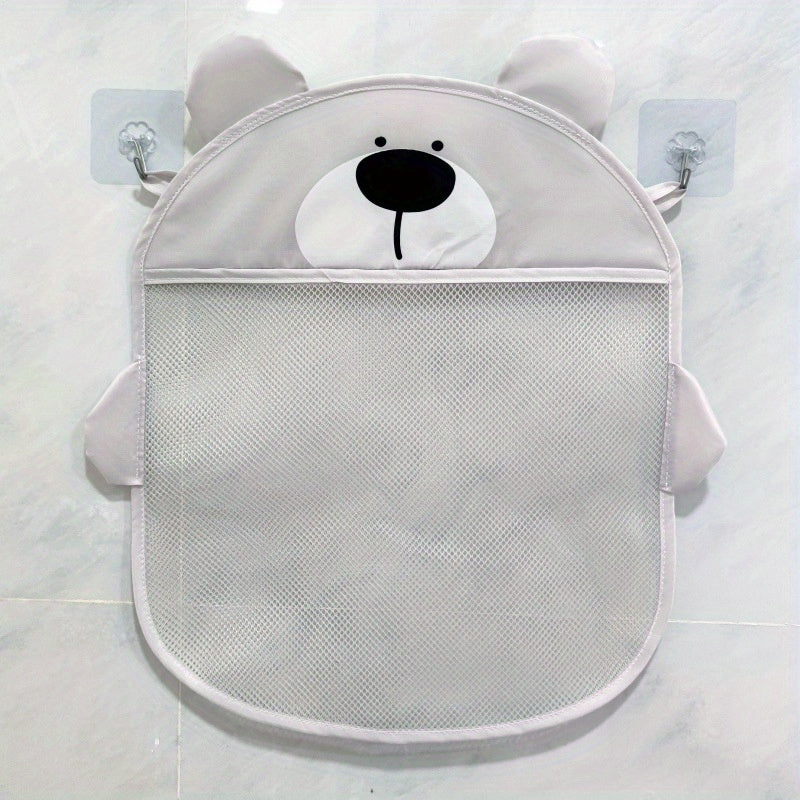 Penguin, hamster, and bear design bathroom storage organizer with water resistant mesh, suction cups for shower, and plastic hanging bag.