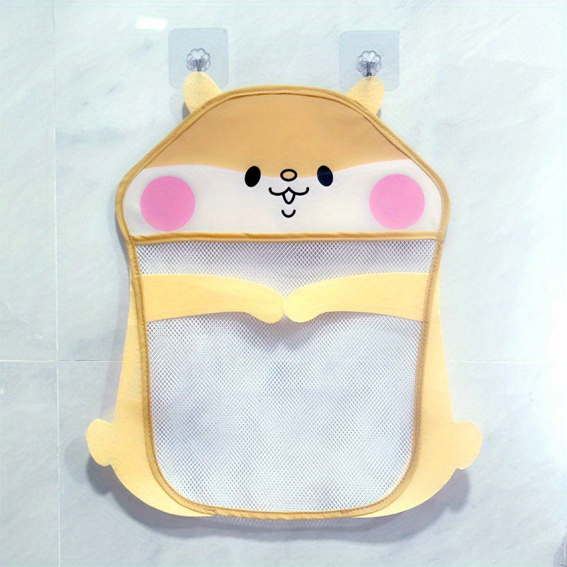 Penguin, hamster, and bear design bathroom storage organizer with water resistant mesh, suction cups for shower, and plastic hanging bag.