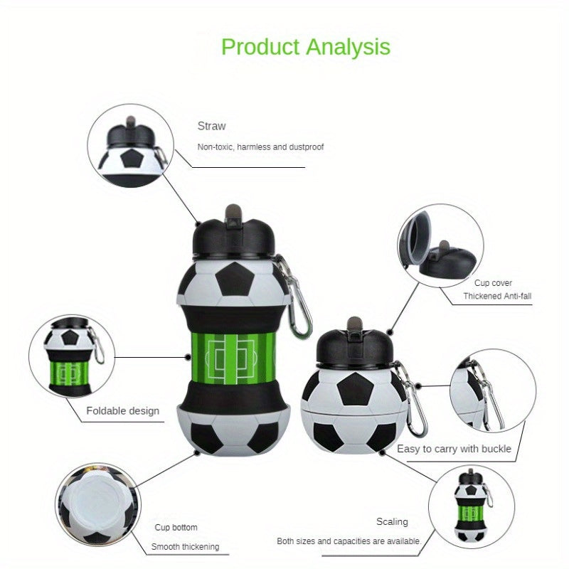 LINRIMNISEN Portativ Qayriladigan Futbol To'pi Suv Shishasi, 200ml/6.7oz, BPA-Siz Plastik, Dumaloq Shakl, Tashqi Sportlar uchun Anti-Tushish Dizayni, Futbol Mavzusi, Turli Holatlar uchun Ideal.