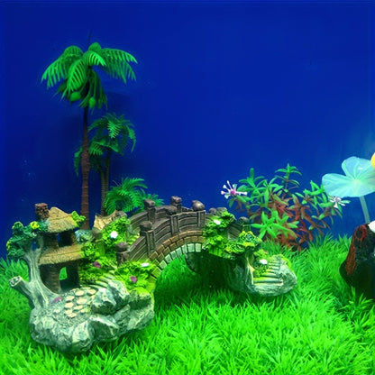 Fish tank landscaping decorative resin bridge for aquariums, serving as a turtle climbing platform.