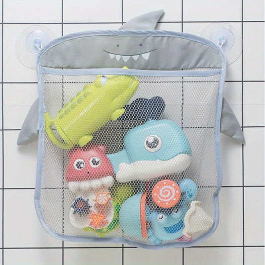 Foldable shower toy organizer for bathroom storage with cartoon design.