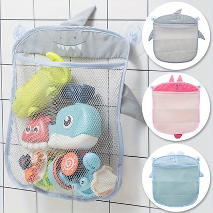 Foldable shower toy organizer for bathroom storage with cartoon design.