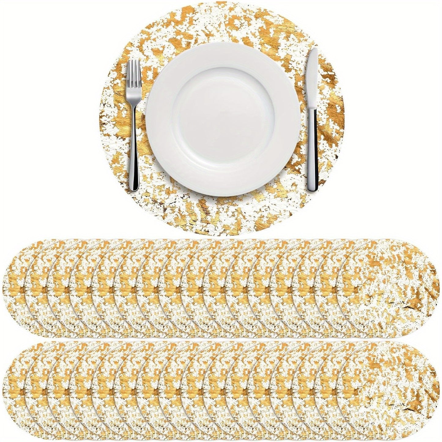 50pcs Golden Foil Placemat Set - Round Metallic Table Doilies for Weddings, Birthdays & Home Decor