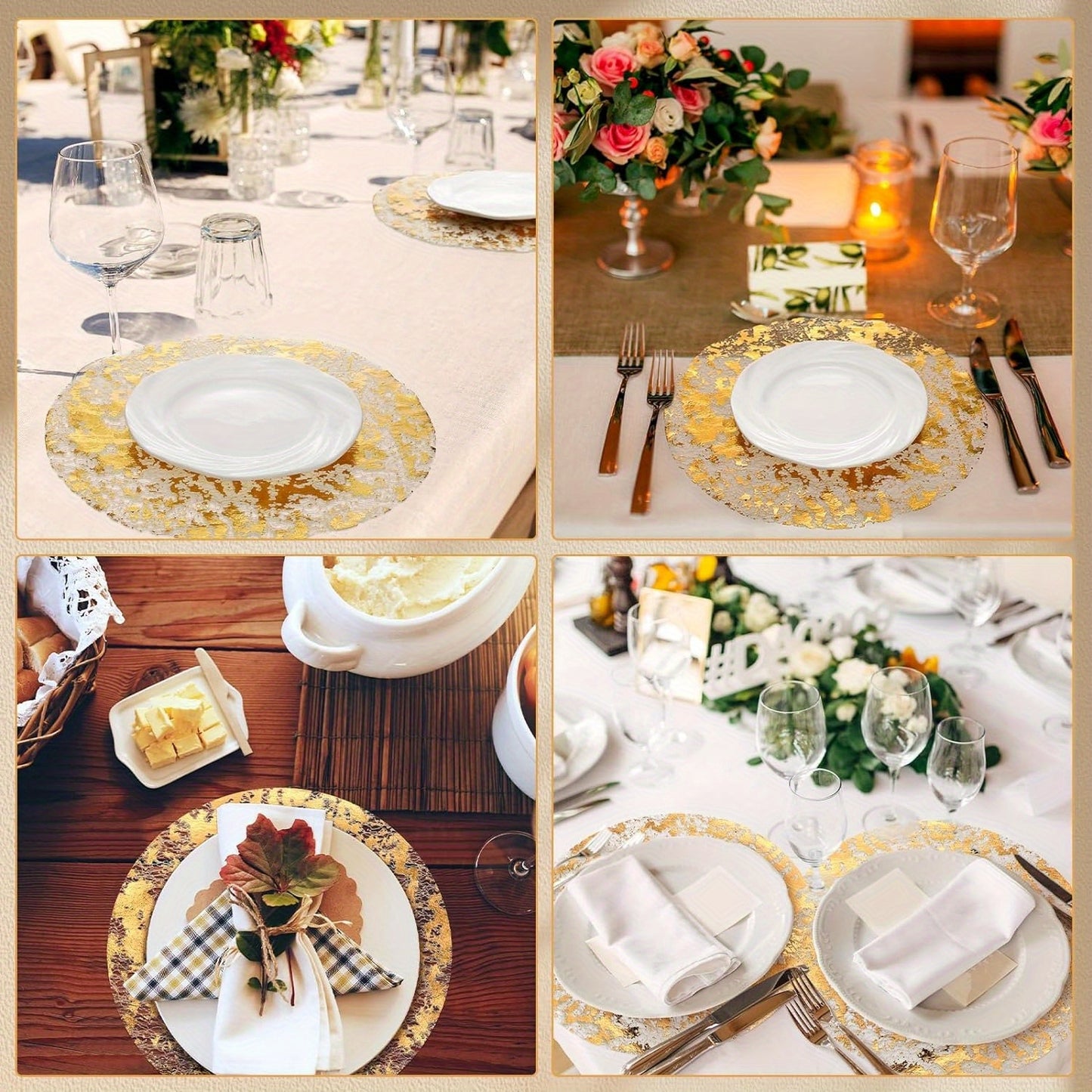 50pcs Golden Foil Placemat Set - Round Metallic Table Doilies for Weddings, Birthdays & Home Decor