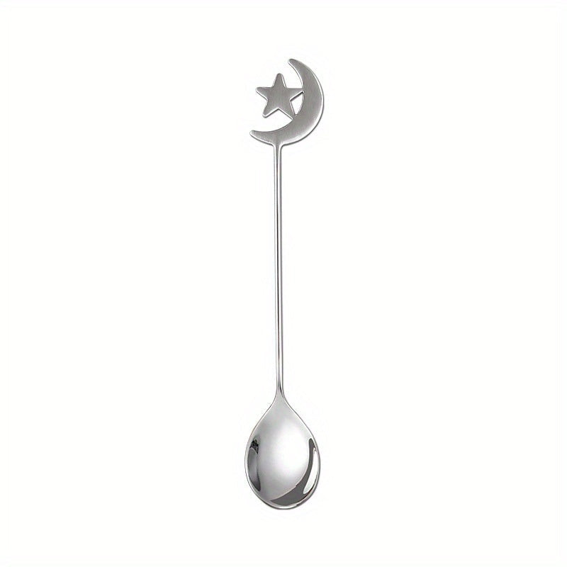 Stainless Steel Moon-Shaped Coffee Spoon and Dessert Fork Set - Ideal for Desserts such as Cake, Ice Cream, and Fruit - Great for Home, Kitchen, or Restaurant Service.