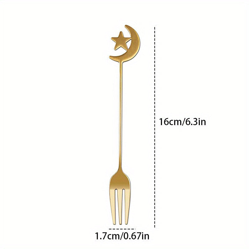 Stainless Steel Moon-Shaped Coffee Spoon and Dessert Fork Set - Ideal for Desserts such as Cake, Ice Cream, and Fruit - Great for Home, Kitchen, or Restaurant Service.