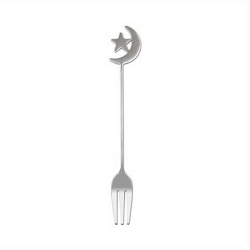 Stainless Steel Moon-Shaped Coffee Spoon and Dessert Fork Set - Ideal for Desserts such as Cake, Ice Cream, and Fruit - Great for Home, Kitchen, or Restaurant Service.