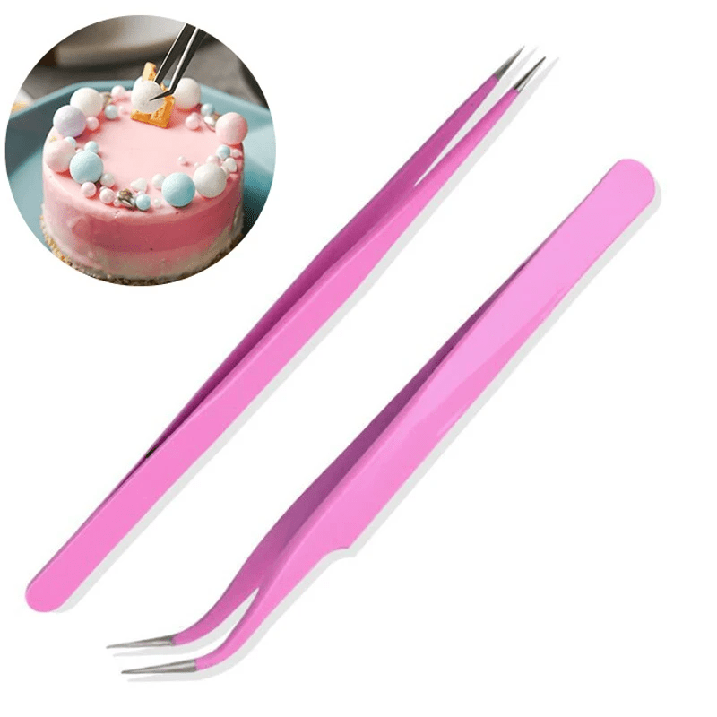 Set of 2 Anti-Static Stainless Steel Tweezers for Cake Decoration - Ideal for Kitchen Baking Tools