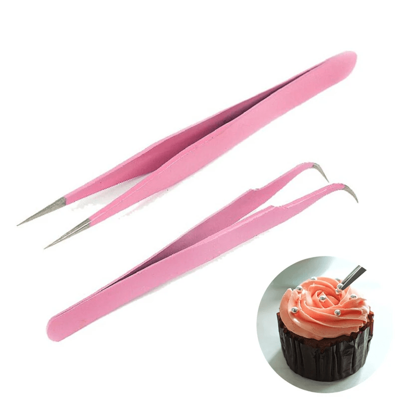 Set of 2 Anti-Static Stainless Steel Tweezers for Cake Decoration - Ideal for Kitchen Baking Tools