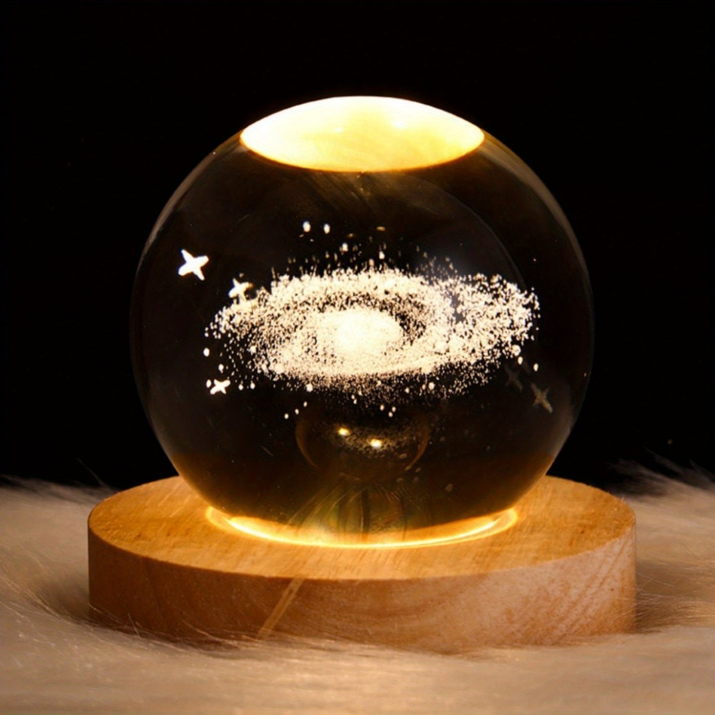 3D Crystal Ball Night Light with Wooden Base - Ideal for Bedroom, Office Decor & Gifts