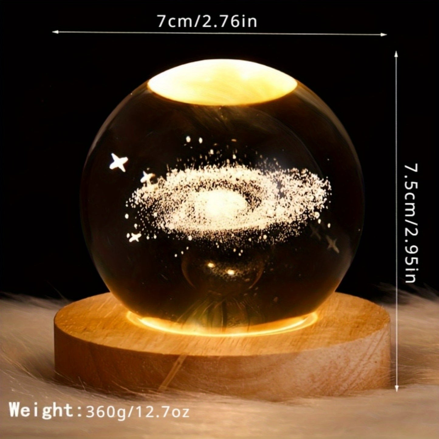 3D Crystal Ball Night Light with Wooden Base - Ideal for Bedroom, Office Decor & Gifts