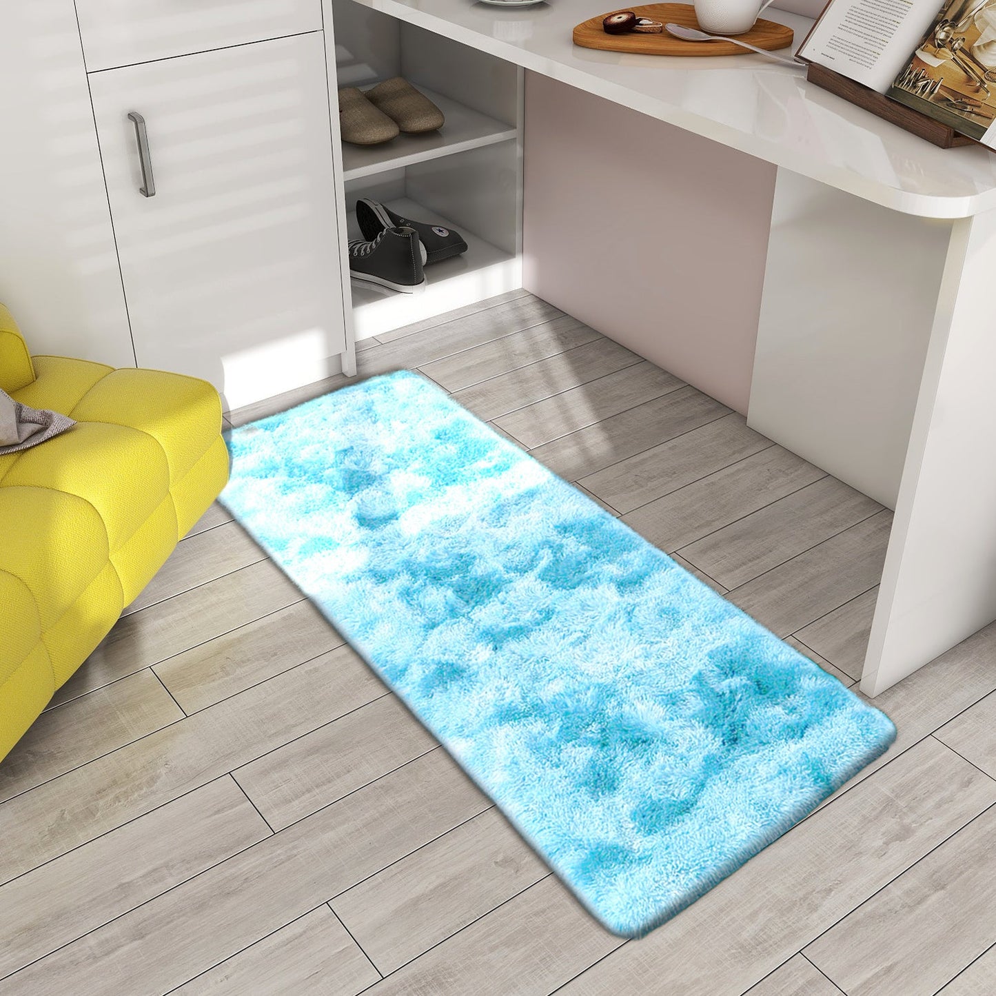 Plush Carpet in Tie-dye Gradient with Soft Silk Material, Nordic Style Light Luxury, Ideal for Living Room, Coffee Table, Bedroom, and Bedside, Long Plush Floor Mat or Padded Blanket