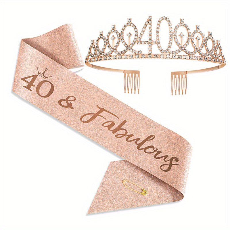 Bundle includes 2pcs of birthday sash, crown, tiara for women ages 30, 40, 50, 60, 70, 80. Also includes Happy Birthday sash, fabulous gifts, party favors, hair comb, and headband.