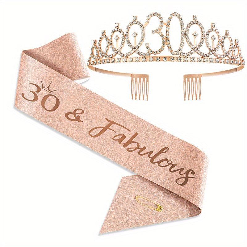 Bundle includes 2pcs of birthday sash, crown, tiara for women ages 30, 40, 50, 60, 70, 80. Also includes Happy Birthday sash, fabulous gifts, party favors, hair comb, and headband.