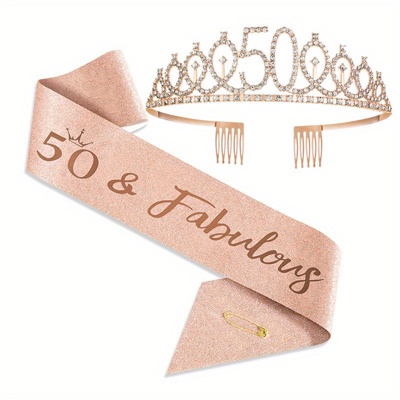 Bundle includes 2pcs of birthday sash, crown, tiara for women ages 30, 40, 50, 60, 70, 80. Also includes Happy Birthday sash, fabulous gifts, party favors, hair comb, and headband.