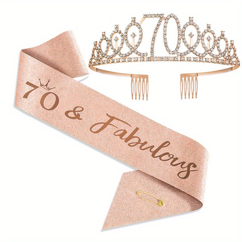 Bundle includes 2pcs of birthday sash, crown, tiara for women ages 30, 40, 50, 60, 70, 80. Also includes Happy Birthday sash, fabulous gifts, party favors, hair comb, and headband.