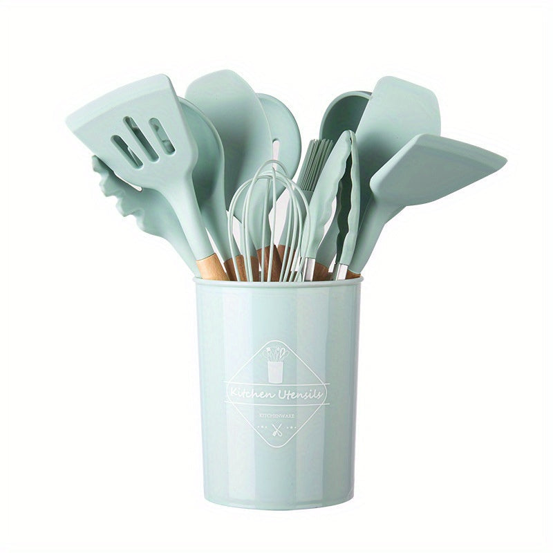 Silicone Kitchen Utensil Set with Wooden Handles, Non-stick Spatula and Spoon Set, 5/11/14-Piece, Heat-Resistant Utensils for Pots