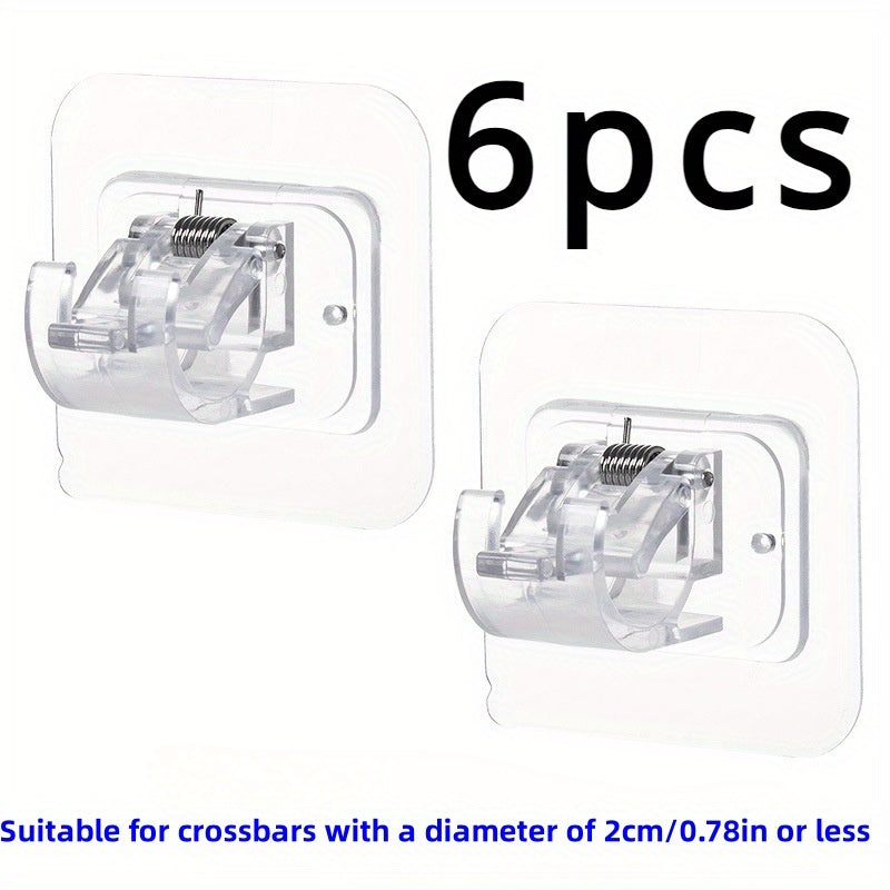 Комплект из 6 кронштинов для штор без сверления, самоклеящиеся держатели для штанг с регулируемыми крючками для штор - Идеально подходит для ванной, кухни или гостиничного использования