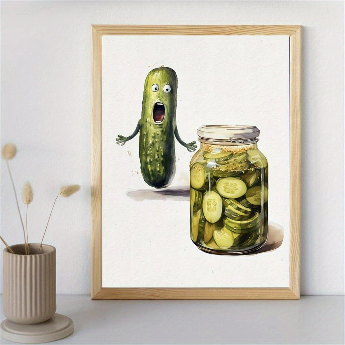 Pickle watercolor canvas art - unframed, whimsical home decor