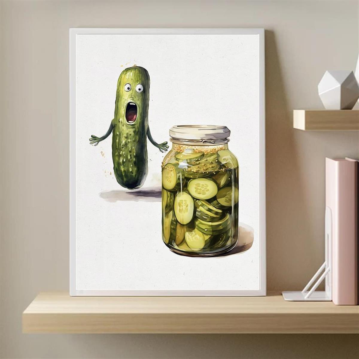 Pickle watercolor canvas art - unframed, whimsical home decor