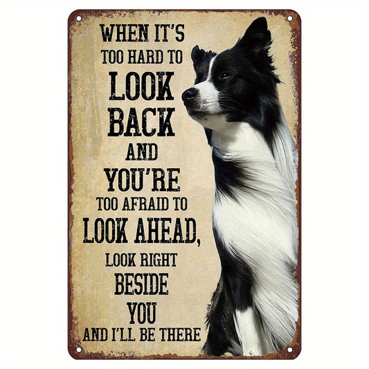 Metal tin sign featuring a border collie - perfect gift for dog lovers. This beautiful piece can be used as a dog memorial, or as interior decoration for various settings such as a pet shop, home, bar, cafe, restaurant, garage, kitchen, gym, boxing club