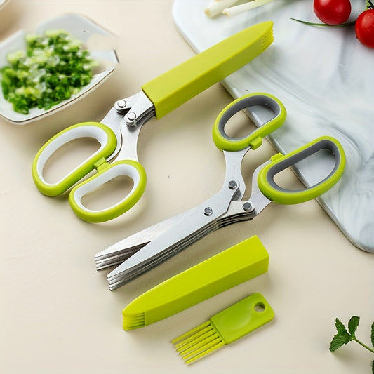 Multi-purpose 5-tier Stainless Steel Kitchen Scissors - Ideal for Chopping Green Onions, Seaweed & Various Ingredients - Comfortable Ergonomic Handle, Simple to Clean, Assorted Color