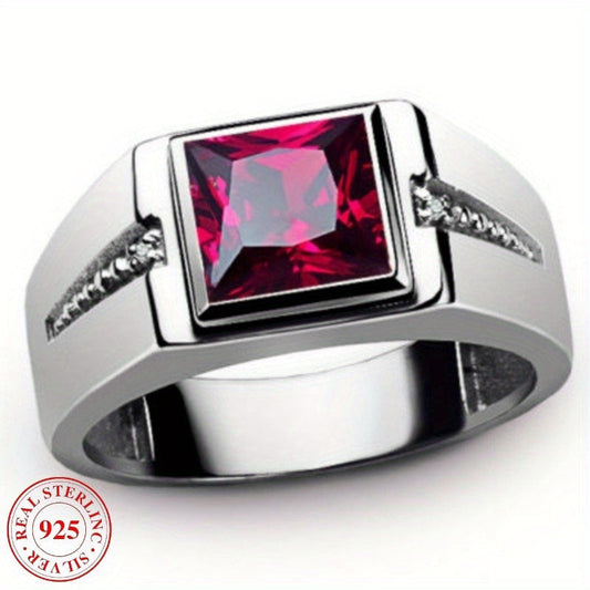 Vintage wide design ring with colored square zirconia inlay set in 925 sterling silver, creating an exquisite piece.