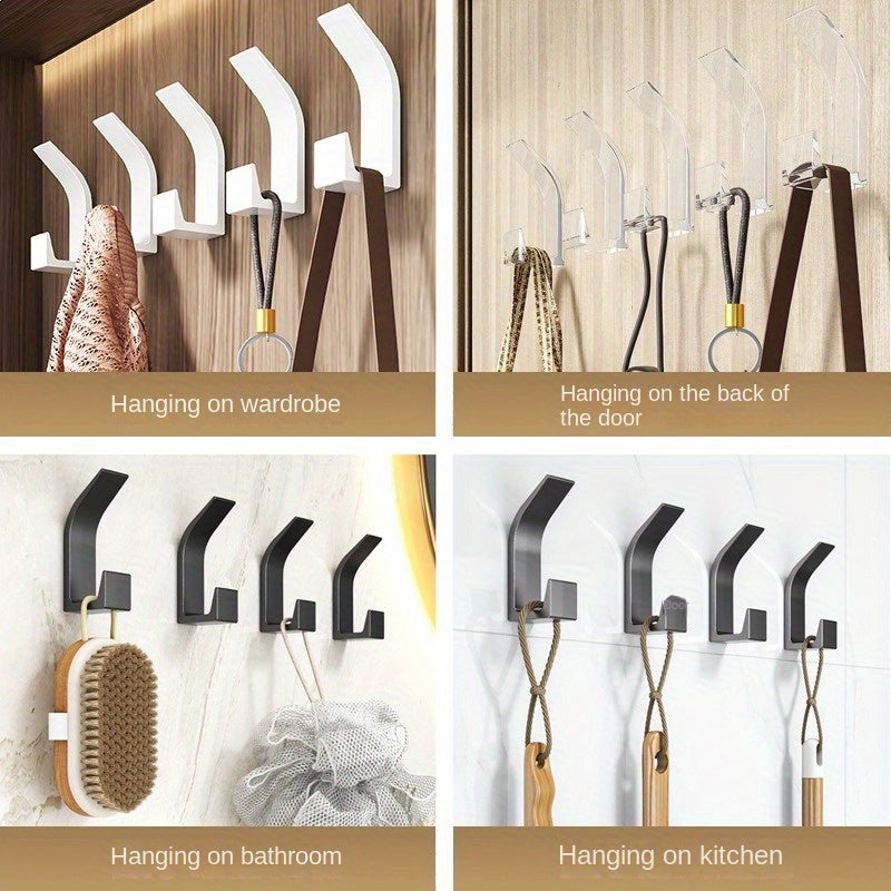 Set of 5 adhesive hooks for hanging items on walls in bedrooms, kitchens, and bathrooms. Can be used for storing clothes, hats, and other items without the need for nails.