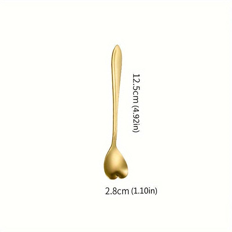 Set of 8 Heart-shaped Stainless Steel Ice Spoons in Gold, Multipurpose Mixing and Dessert Coffee Spoons, Perfect Gift and Creative Kitchen Accessories for the Home