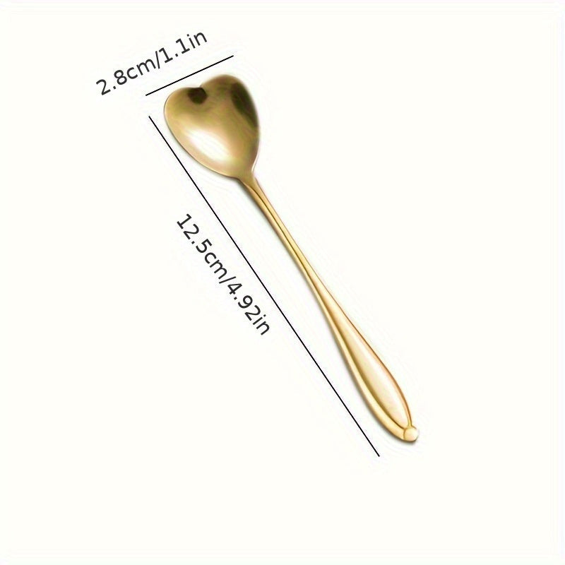 Set of 8 Heart-shaped Stainless Steel Ice Spoons in Gold, Multipurpose Mixing and Dessert Coffee Spoons, Perfect Gift and Creative Kitchen Accessories for the Home