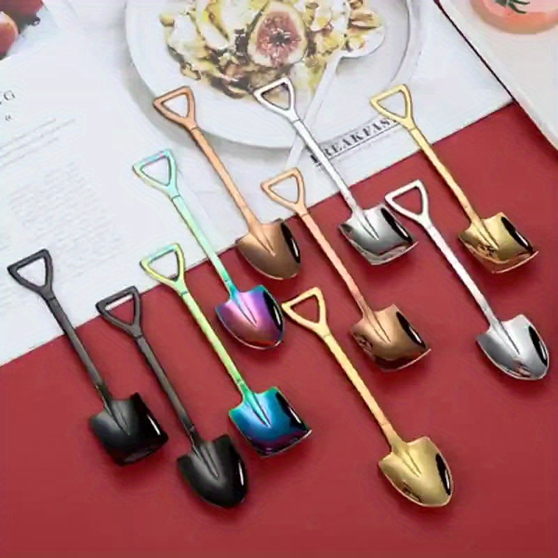 Set of 10 stainless steel shovel spoons - great for serving ice cream, desserts, coffee and more. Perfect for use at home, in the kitchen or in restaurants.