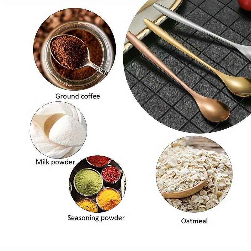 Perfect for showcasing your desserts at family gatherings, parties, or weddings, this set includes six small stainless steel spoons designed for creative dessert presentations.