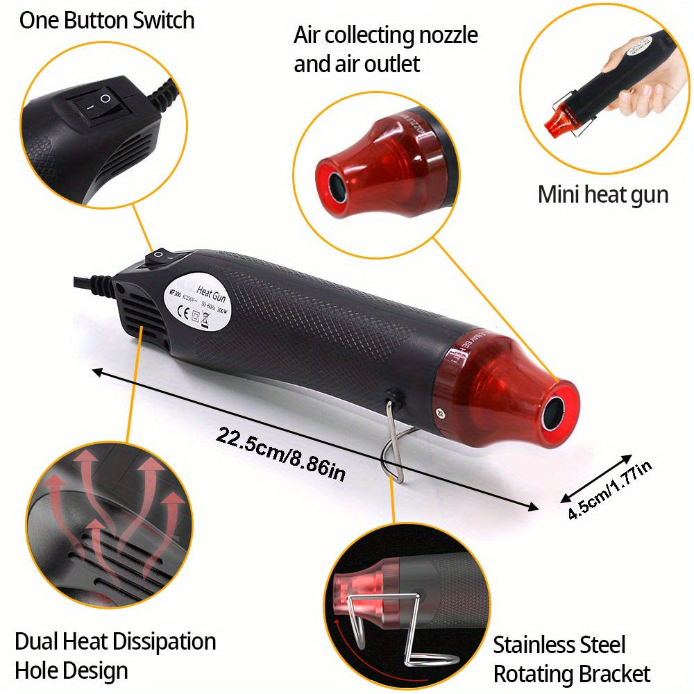 1pc Air Gun with 300/600/860pcs Solder Seal Wire Connectors, 300W Hot Air Heat Gun, 2:1 Shrinkable Heat Shrink Sleeves, Electric Power Temperature Blower Mini Tool Kit for DIY Shrink Tubing