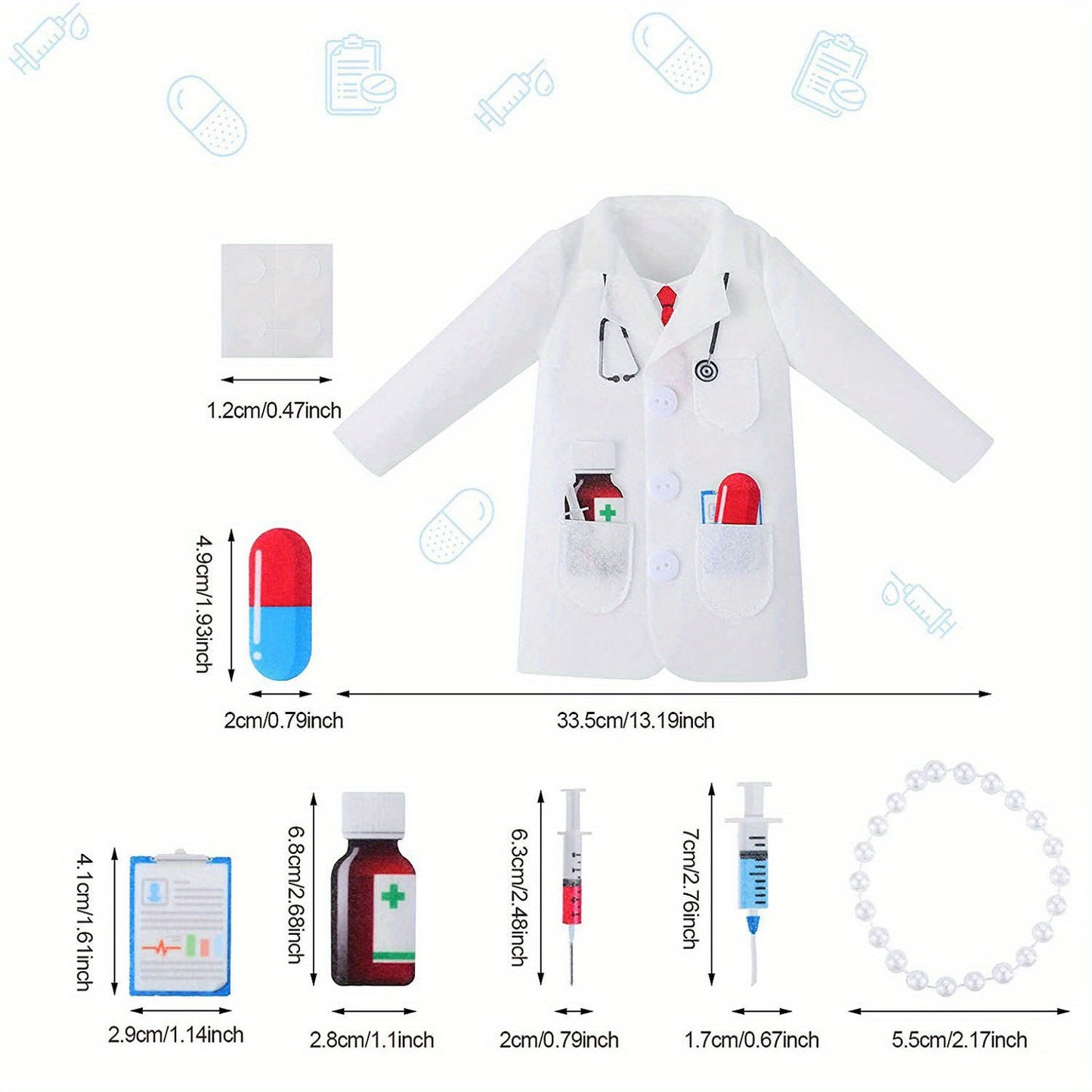 Men's white doctor coat with wine-themed felt wrapping cover and syringe capsules tie, perfect for retirement, anniversary, or medical practitioner gifts.