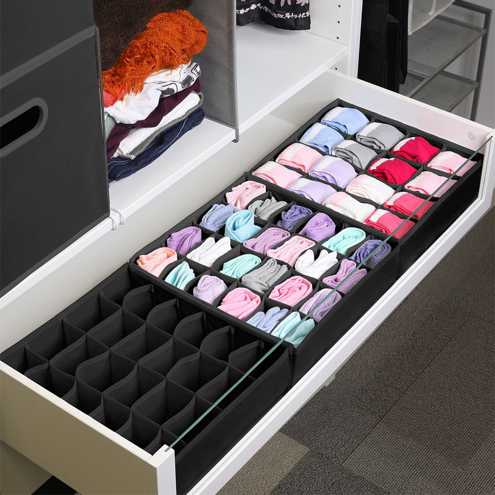 Drawer Organizer with 24 Grids Divider, Collapsible Closet Organizer for Organizing Socks, Underwear, and Ties in Cabinet