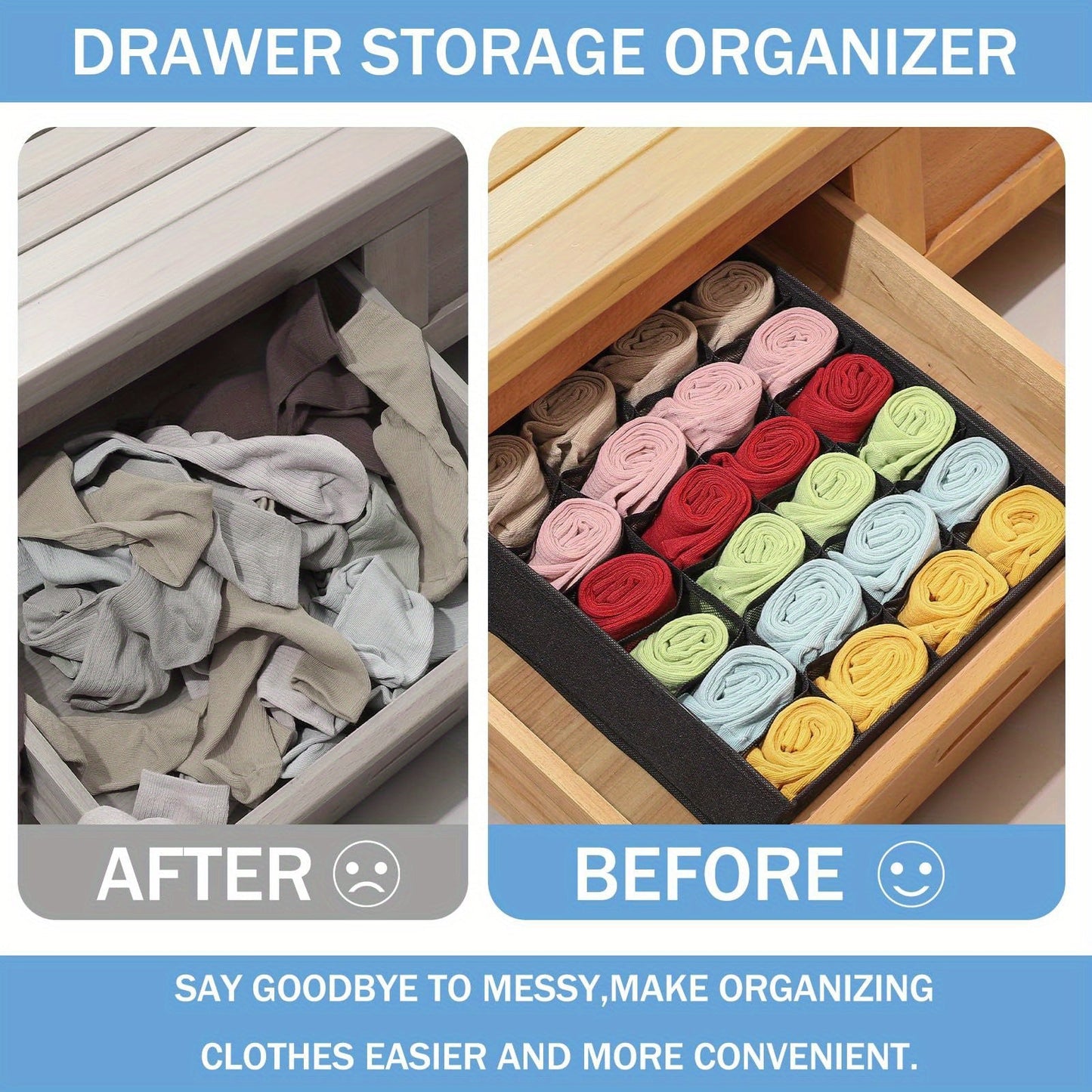 Drawer Organizer with 24 Grids Divider, Collapsible Closet Organizer for Organizing Socks, Underwear, and Ties in Cabinet