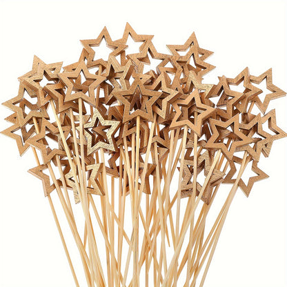 50 chic star-shaped bamboo cocktail picks for appetizers, drinks, and fruit skewers. Perfect for parties, Christmas, New Year's, and birthdays.