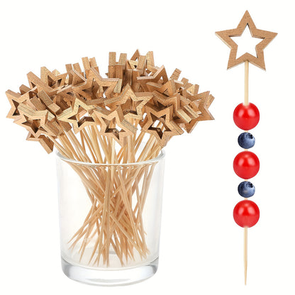 50 chic star-shaped bamboo cocktail picks for appetizers, drinks, and fruit skewers. Perfect for parties, Christmas, New Year's, and birthdays.