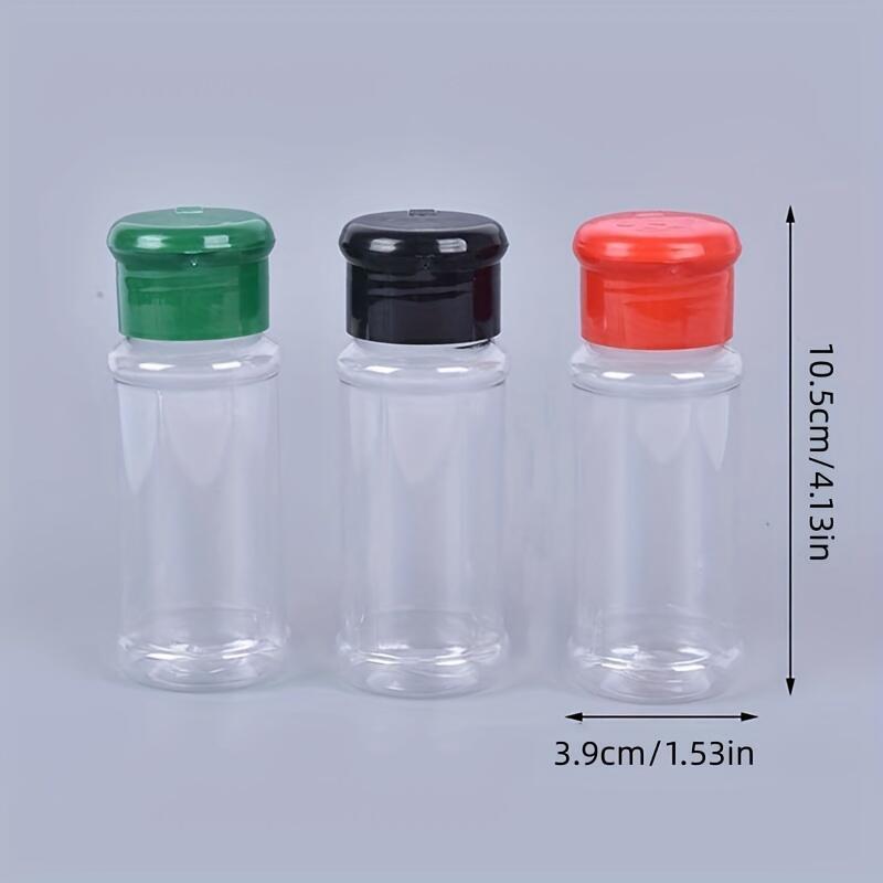 10 durable plastic spice jars with shaker lids, perfect for salt, sugar, and pepper. Ideal for kitchen, BBQ, camping, picnics, and outdoor cooking.