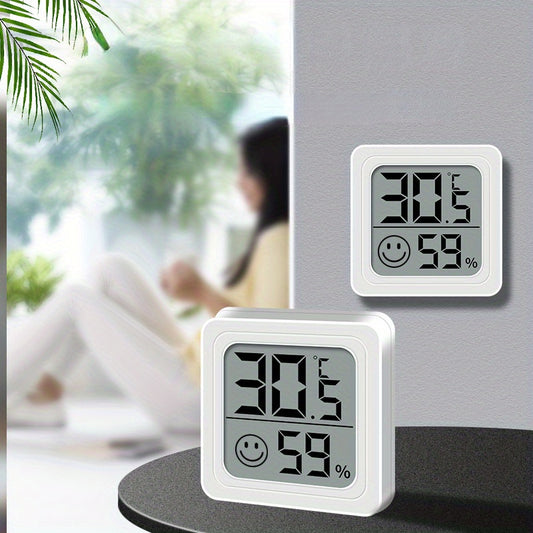 Compact and precise digital hygrometer and thermometer for indoor and outdoor use. Battery-powered for home, office, and car. Monitors temperature and humidity levels.