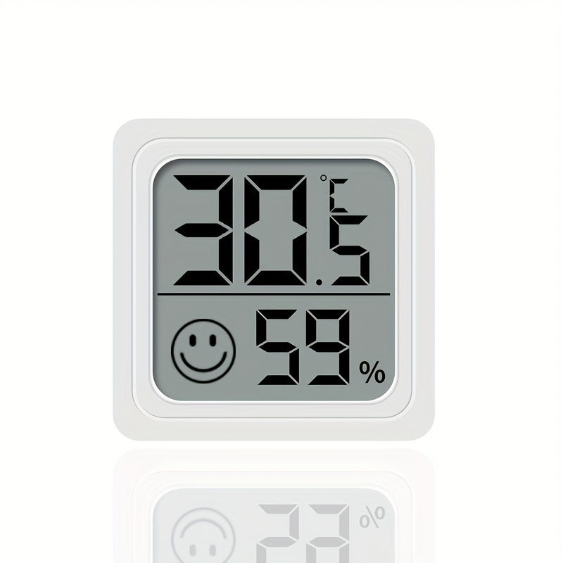 Compact and precise digital hygrometer and thermometer for indoor and outdoor use. Battery-powered for home, office, and car. Monitors temperature and humidity levels.