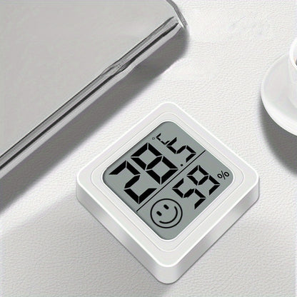 Compact and precise digital hygrometer and thermometer for indoor and outdoor use. Battery-powered for home, office, and car. Monitors temperature and humidity levels.