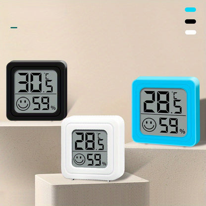 Compact and precise digital hygrometer and thermometer for indoor and outdoor use. Battery-powered for home, office, and car. Monitors temperature and humidity levels.